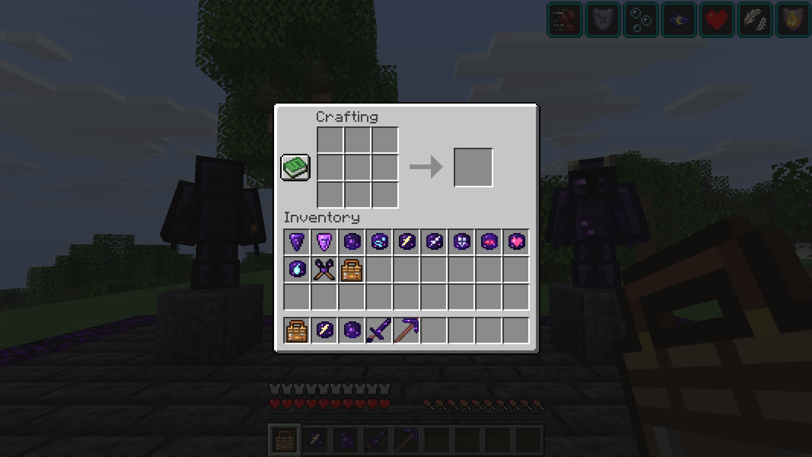 The 3×3 crafting grid opened from the pocket table